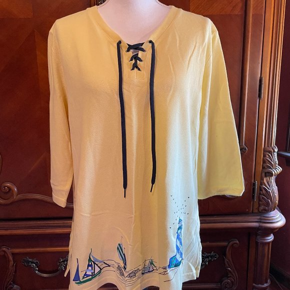 Karen Scott Sport Tops - "Karen Scott Sport" Lace Up Tunic Top